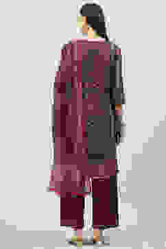 Wine Cotton Straight Kurta Slim Pants Suit Set image number 3