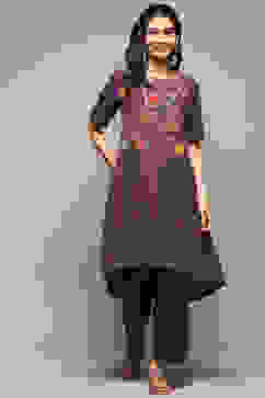 Purple Rayon Asymmetric Kurta Palazzo Suit Set image number 0