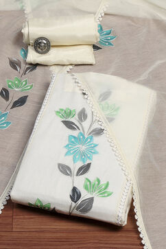 White Flex Hand Painted Unstitched Suit Set image number 0