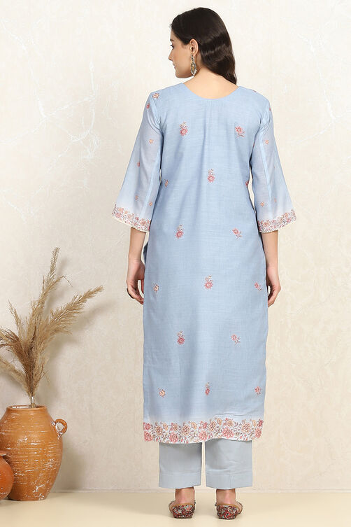 Sky Blue Linen Blend Unstitched Suit Set image number 5