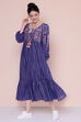 Blue Cotton Flared Fusion Wear Dress image number 0