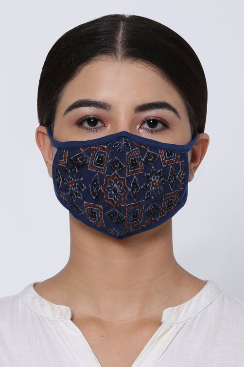 Blue Cotton Printed Face Mask image number 0