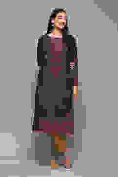 Navy Poly Cotton Straight Yarndyed Kurta image number 0