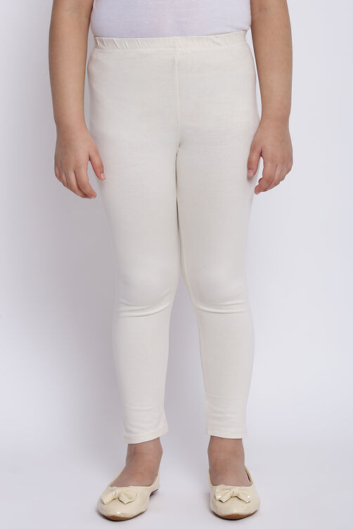 Off White Cotton Lycra Solid Leggings image number 3