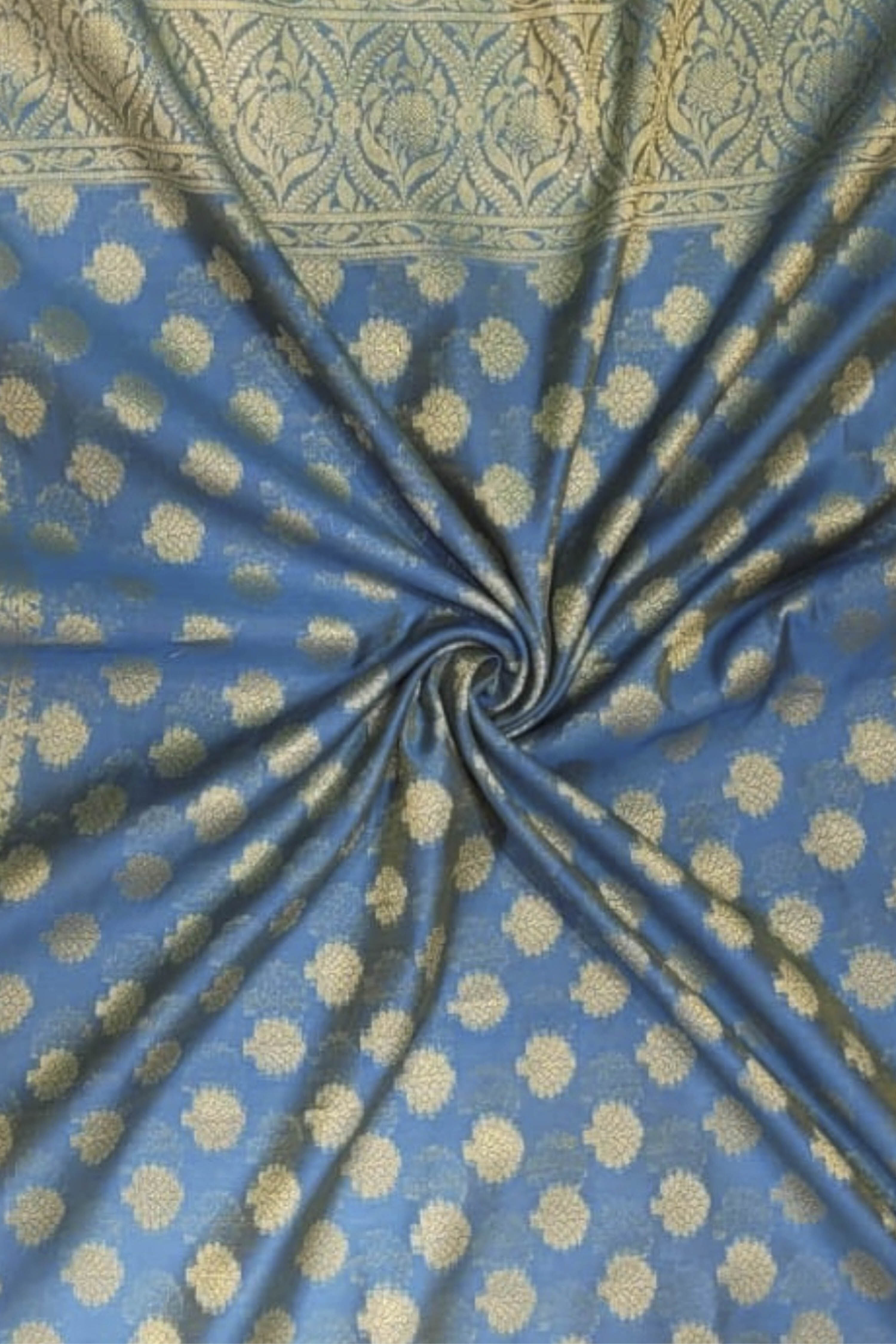 Blue Chanderi Printed Unstitched Suit Set image number 2