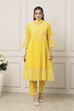Yellow Cotton Schiffli Embroidered Kalidar Suit Set