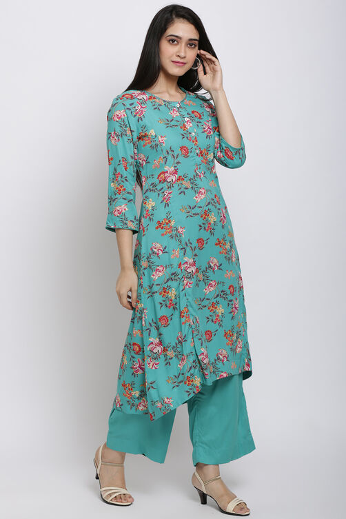 Pink Viscose A-Line Kurta Palazzo Suit Set image number 4