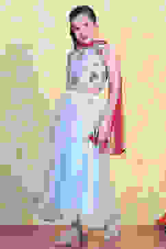 Sky Blue Printed Flared Lehenga Set image number 3