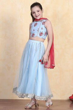 Sky Blue Cotton Lehenga Set image number 3