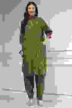 Olive Green Printed Straight Suit Set image number 6