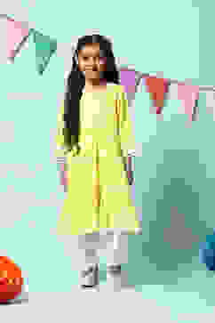 Lime Green Cotton Tiered Kurta Straight Palazzo 2 Piece Set image number 6