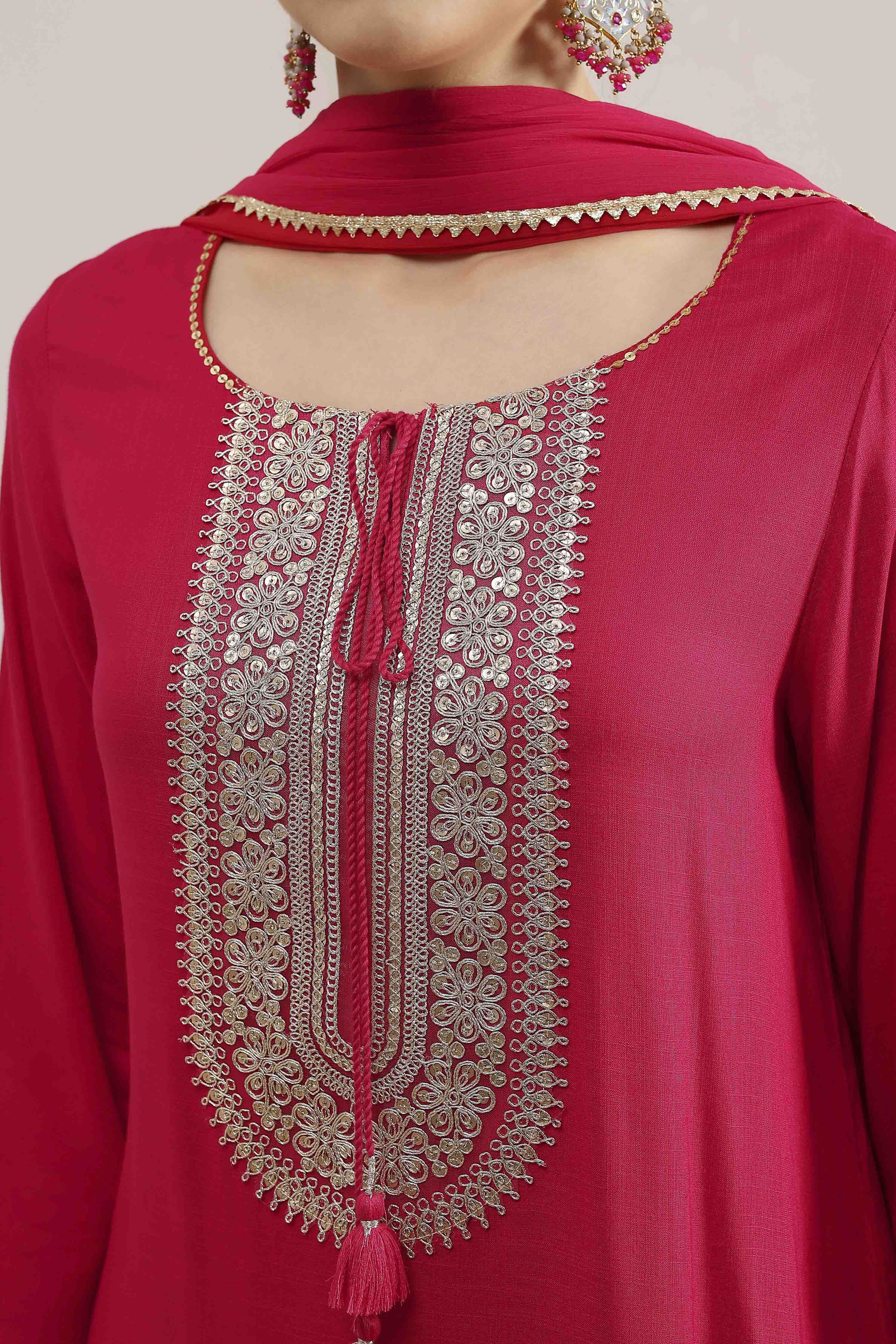 Fuchsia Solid Straight Suit Set image number 1