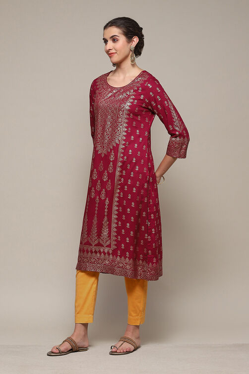 Plum LIVA Straight Printed Kurta image number 2