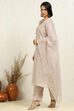 Grey Machine Embroidered Unstitched Suit Set image number 4