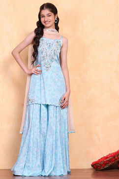 Aqua Viscose Sharara Suit Set image number 6