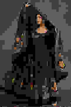 Rohit Bal Indigo Silk Chanderi Floral Anarkali Suit Set image number 0