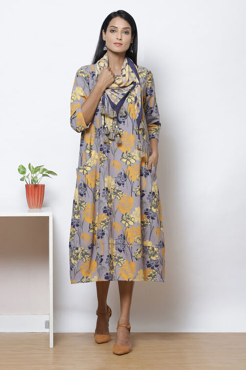 Lavender Straight Cotton Flax Printed Kurta image number 0