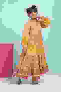 Orange Cotton Printed Tiered Suit Set image number 5