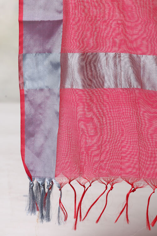 Pink And Grey Art Silk Yarndyed Dupatta image number 1