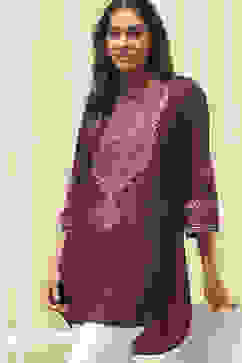 Purple Printed Straight Short Kurta image number 2