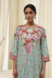 Turquoise Cotton Floral Printed Straight Suit Set image number 1