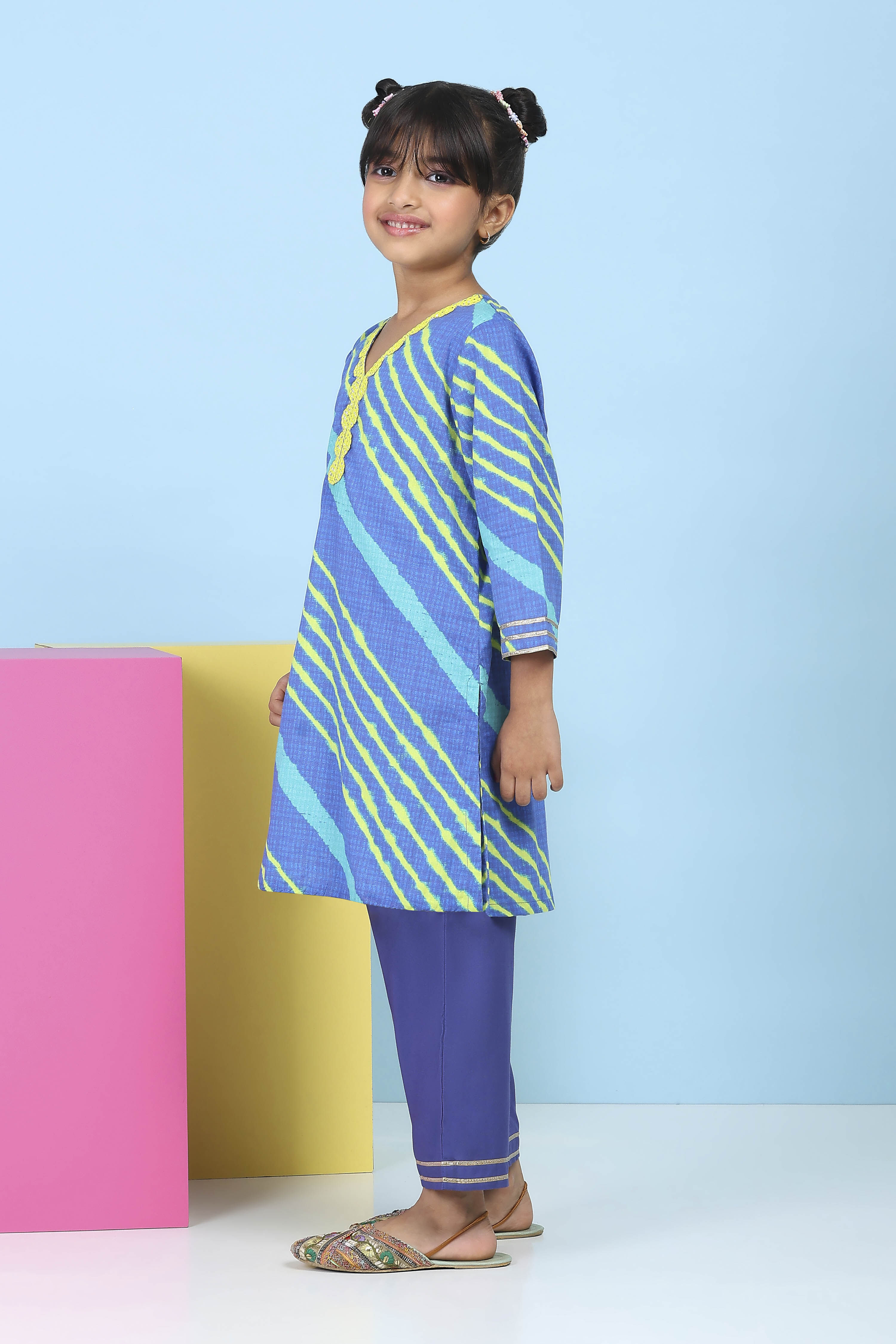 Blue Cotton Printed Straight Suit Set image number 3