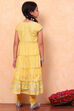 Yellow Cotton Printed Tiered Festive Flared Suit Set image number 5