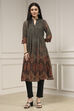 Charcoal-Rust Polyester Straight Printed Kurta image number 6