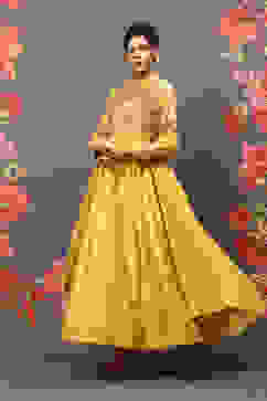 Rohit Bal Mustard Cotton Blend Anarkali Kurta Suit Set image number 5