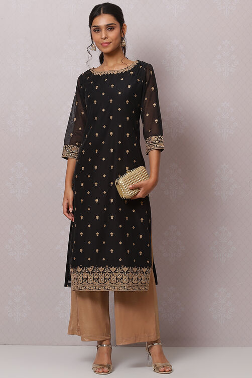 Black Velvet Straight Kurta image number 0