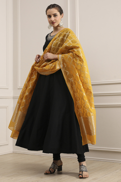Black Solid Art Silk Anarkali Suit Set image number 6