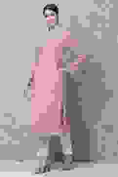 Blush Pink Cotton Straight Printed Kurta image number 2