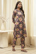Mustard Cotton Straight Kurta Relaxed Pant Suit Set image number 5