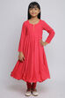 Red Cotton Anarkali Kurta Churidar Suit Set image number 3