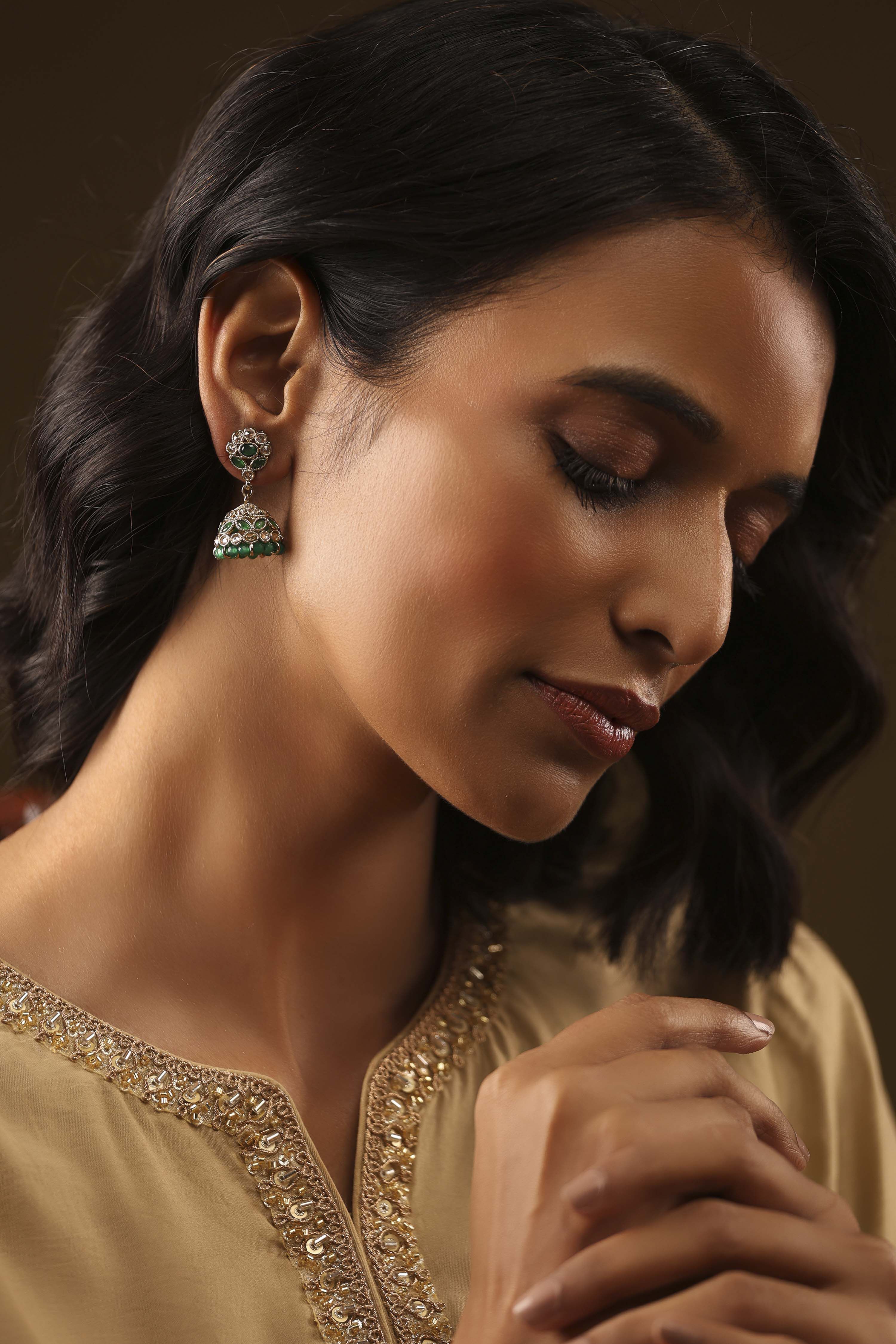 Green Brass Jhumka image number 3