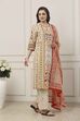 Beige Cotton All-Over Floral Straight Suit Set image number 5