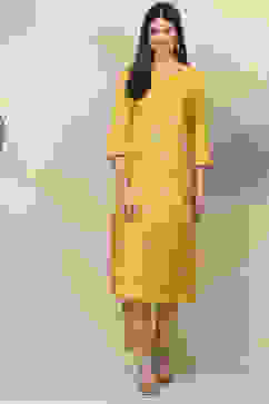 Yellow Straight Viscose Kurta image number 5