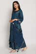Peacock Blue Viscose Straight Kurta Palazzo Suit Set image number 2