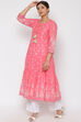 Pink Cotton Tiered Printed Kurta image number 3
