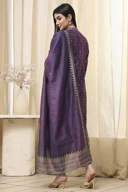 Purple Chanderi Unstitched Suit Set image number 5