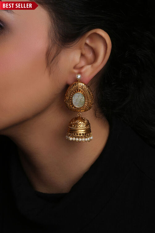 Gold Jhumkas With Mother Of Pearls image number 0