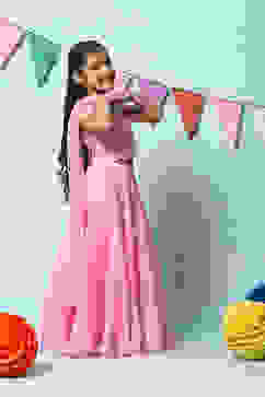 Bubble gum Pink Nylon Short Top Lehenga Set image number 6