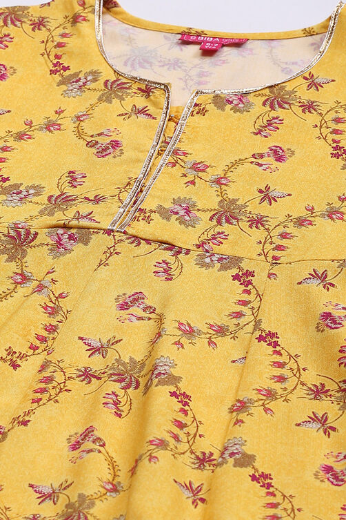 Pink Rayon Kalidar Printed Kurta Set image number 1