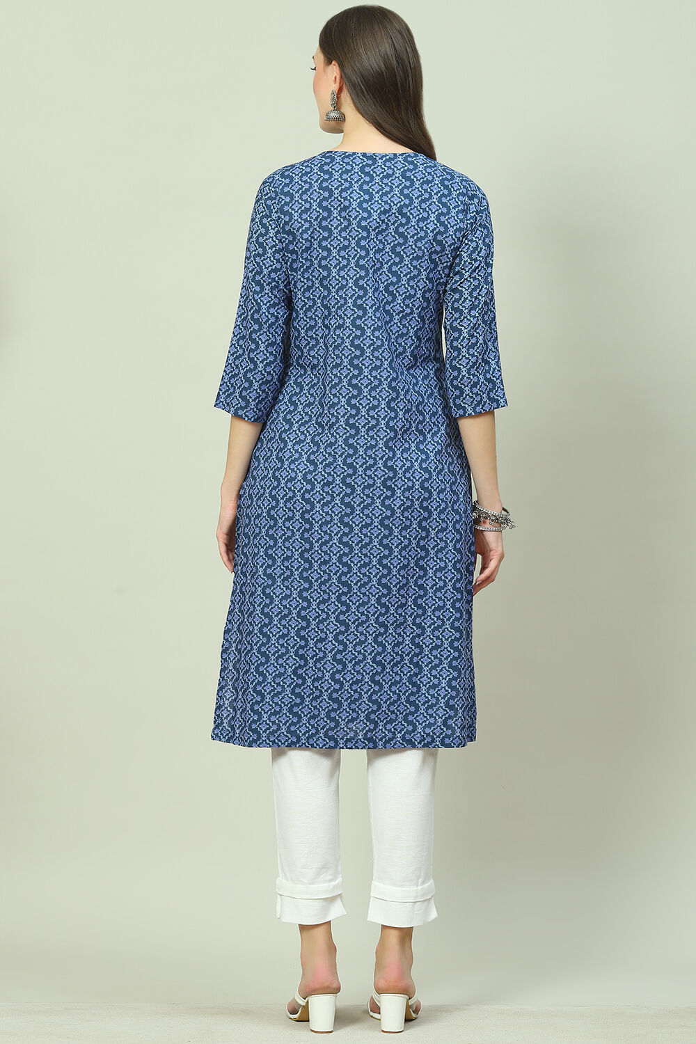 Green Cotton A-Line Kurta image number 4