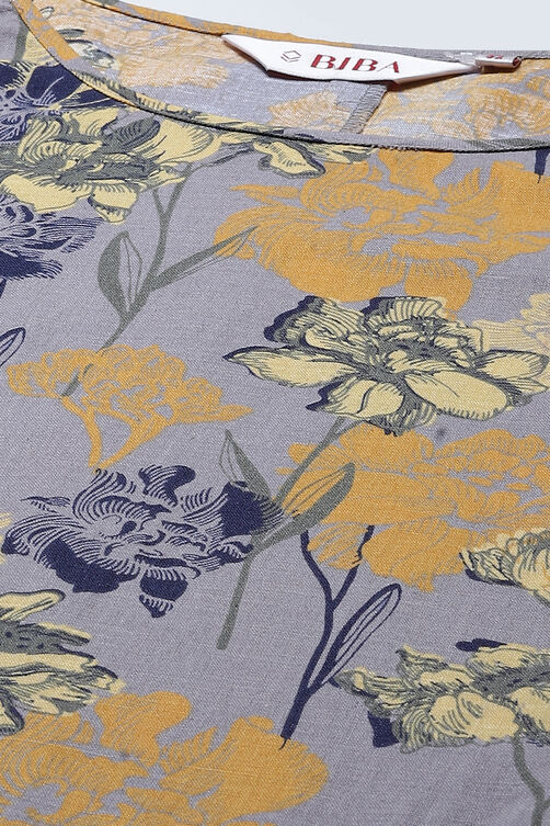 Lavender Straight Cotton Flax Printed Kurta image number 1