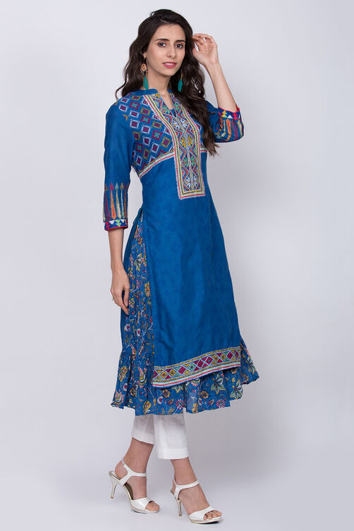 Red Cotton A-Line Printed Kurta image number 3