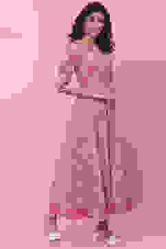 Onion Pink Cotton Printed Kurta Dress image number 3