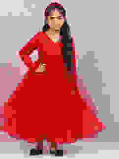 Red Nylon Layered Embroidered Dress image number 0