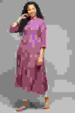 Purple Cotton IKAT Flared Yarndyed Kurta image number 0