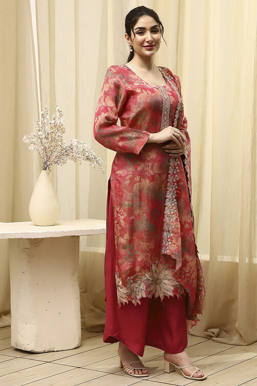 Grey Tissue Printed Embroidered Unstitched Suit Set image number 6